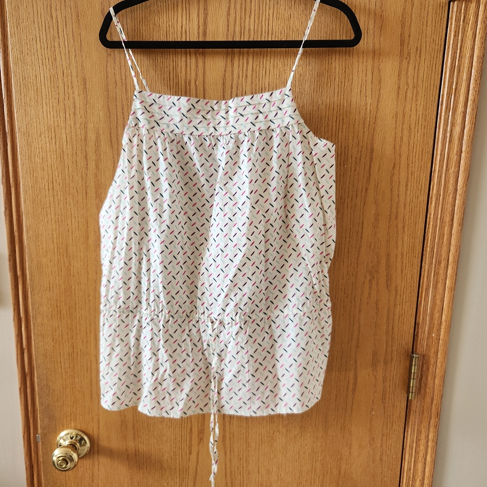 White and Blue Smocked Camisole with Tie Front